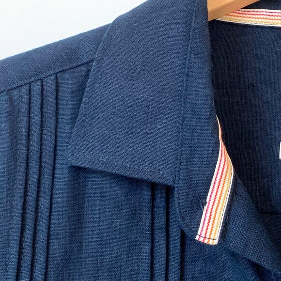 Scotch & Soda Amsterdam Mens Linen Blend Navy Button Up Shirt Sz L Short Sleeve - Picture 6 of 11